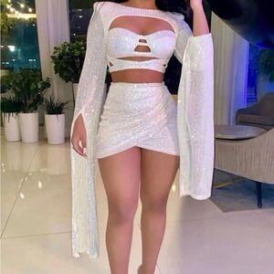 Fashion Nova White Glittery Sequin Set